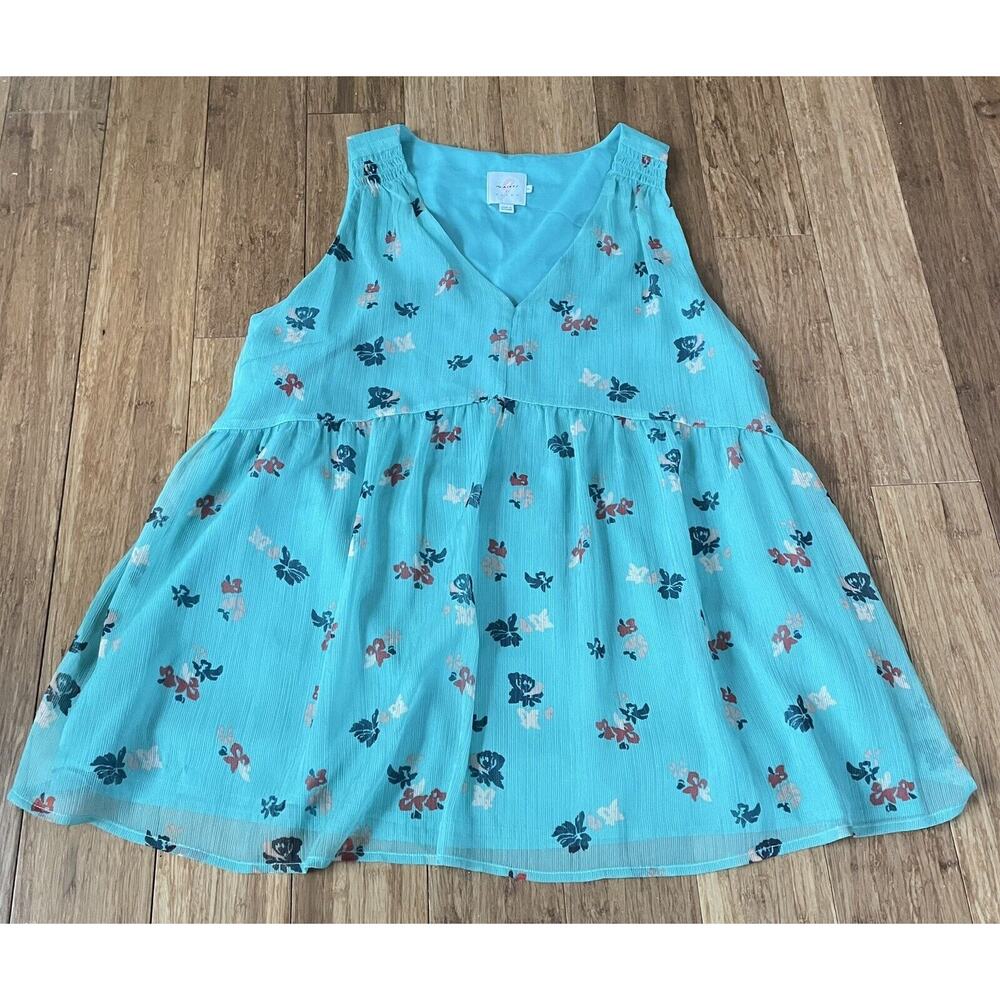 The Nines‎ by HATCH Green Floral Chiffon V Neck Maternity Tank Top Size Small